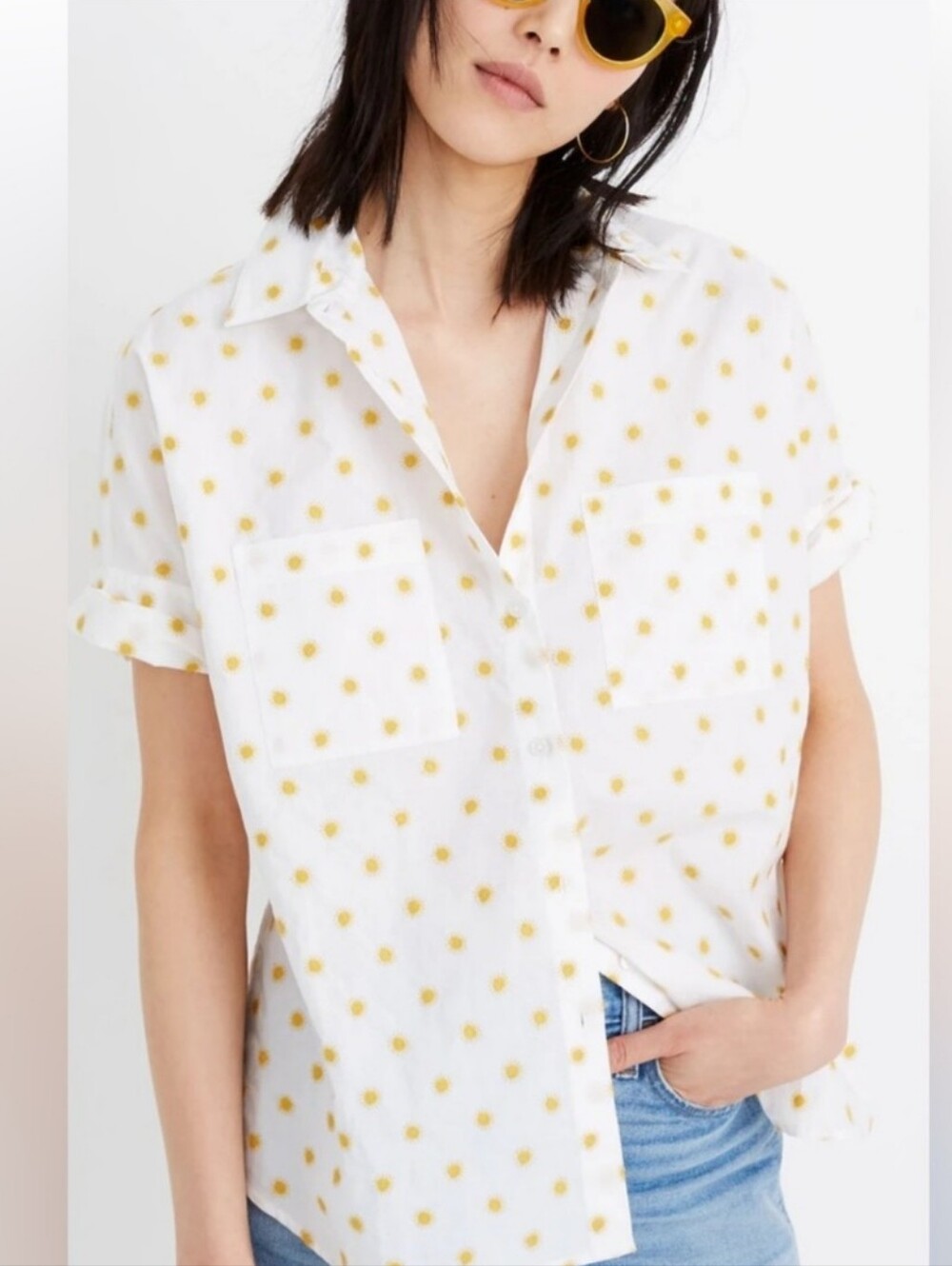 New Madewell Courier Embroidered Sun Motif Button-Down Shirt